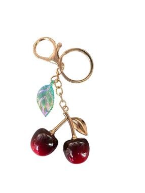 BIG Gold Cherry Keychain Bag Charm with Red Cherry Accents